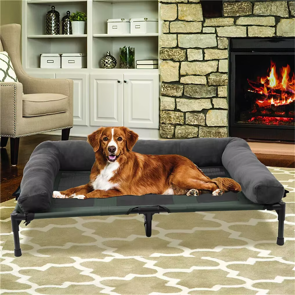 Dog Bed: Outdoor Dog Bed | Elevated Cooling | Pet Lounger with Detachable Plush Bolster.