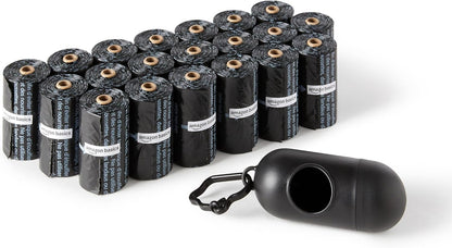 Unscented Standard Dog Poop Bags with Dispenser and Leash Clip, 33.02 X 22.86 CM, Black - 20 Rolls (300 Bags)