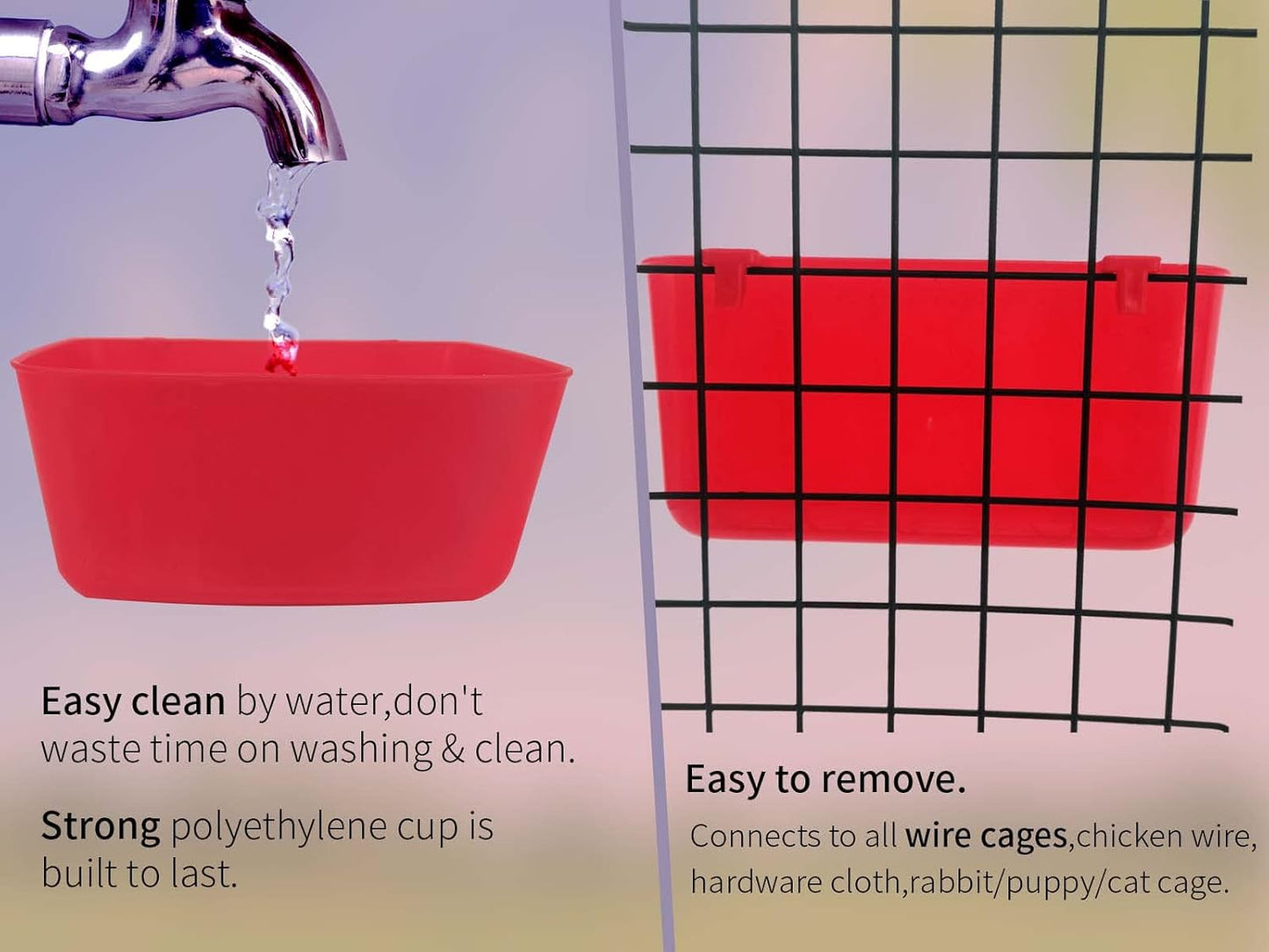 24 Pack Rabbit Feeder Waterer Chicken 21 Oz Food Water Cage Cups Puppy Cat Hanging Feeding Dish Coop Bowl Watering Container Treats Drinker for Pigeon Bird Bath Basin Hamster Bed