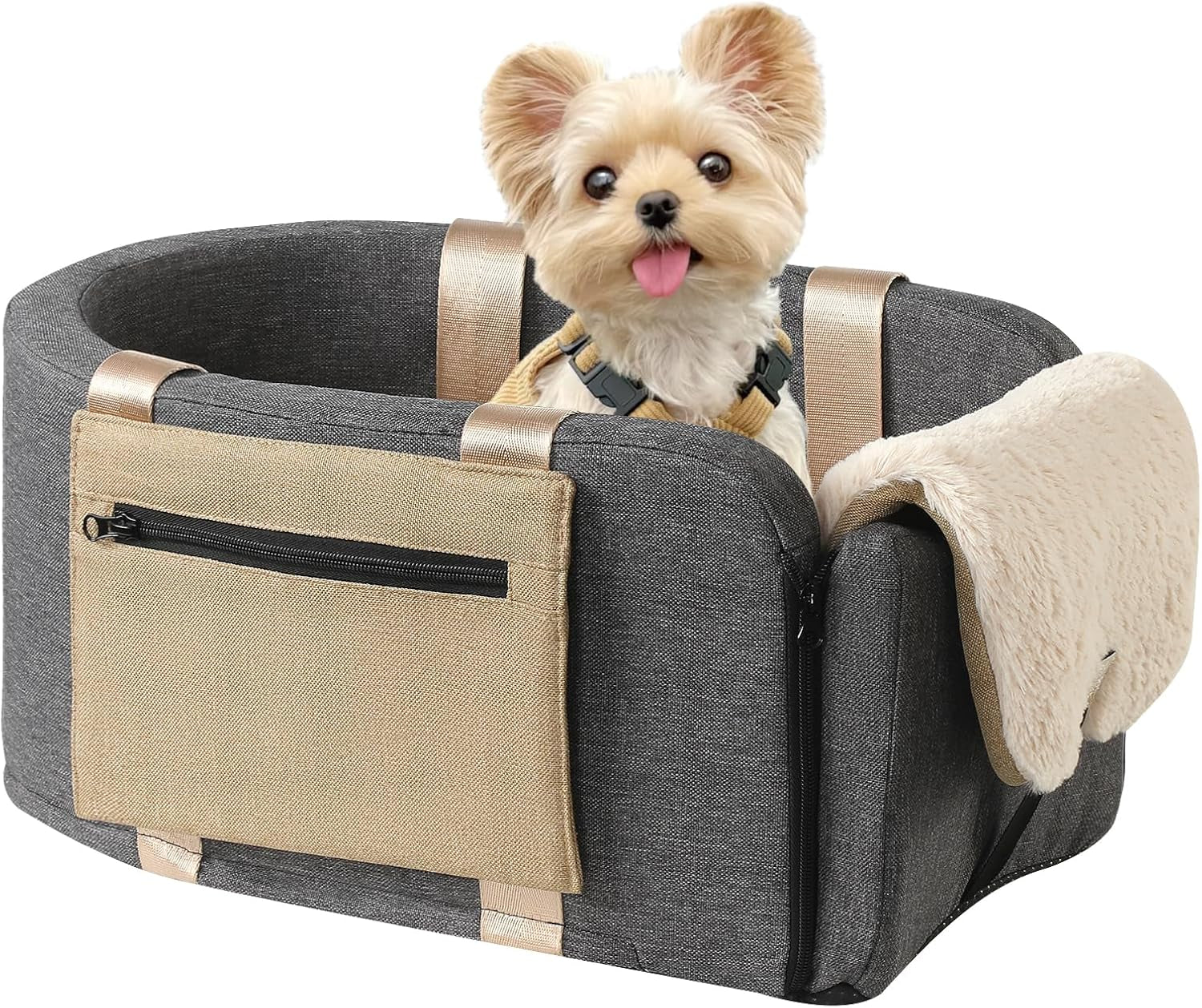 Dog Car Booster Seat - Cat Carrier with Safety Tethers for Dogs & Cats, Easy Carrying Strap, Travel Bags