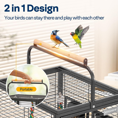 Bird Cage: 48cm Wrought Iron with Carry Handle, Bird Transport Cage with Wooden Perch for Parrots, Conures, Lovebirds, Cockatiel, Parakeets