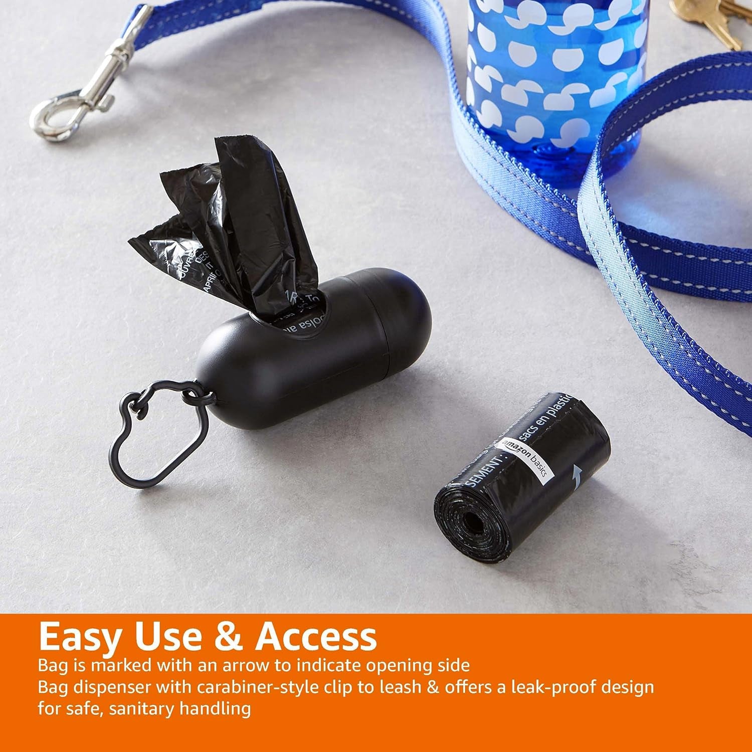 Unscented Standard Dog Poop Bags with Dispenser and Leash Clip, 33.02 X 22.86 CM, Black - 20 Rolls (300 Bags)
