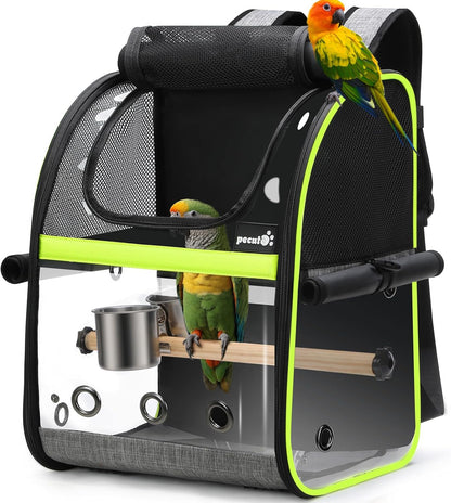 Breathable Bird Carrier, Outdoor Backpack with Adjustable Tripod, Lightweight and Portable Waterproof Parrot Travel Backpack, Wide View and Shading Cat & Dog Backpack for Hiking