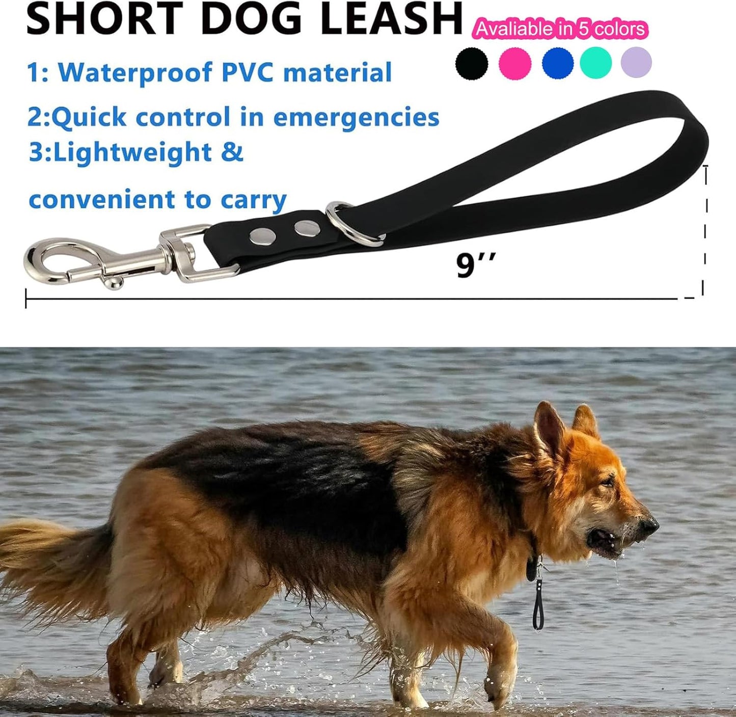 Dog Training Agility Leash - 9 Inch Pink PVC Short Leash with Grab Tab for Close Control and Safety