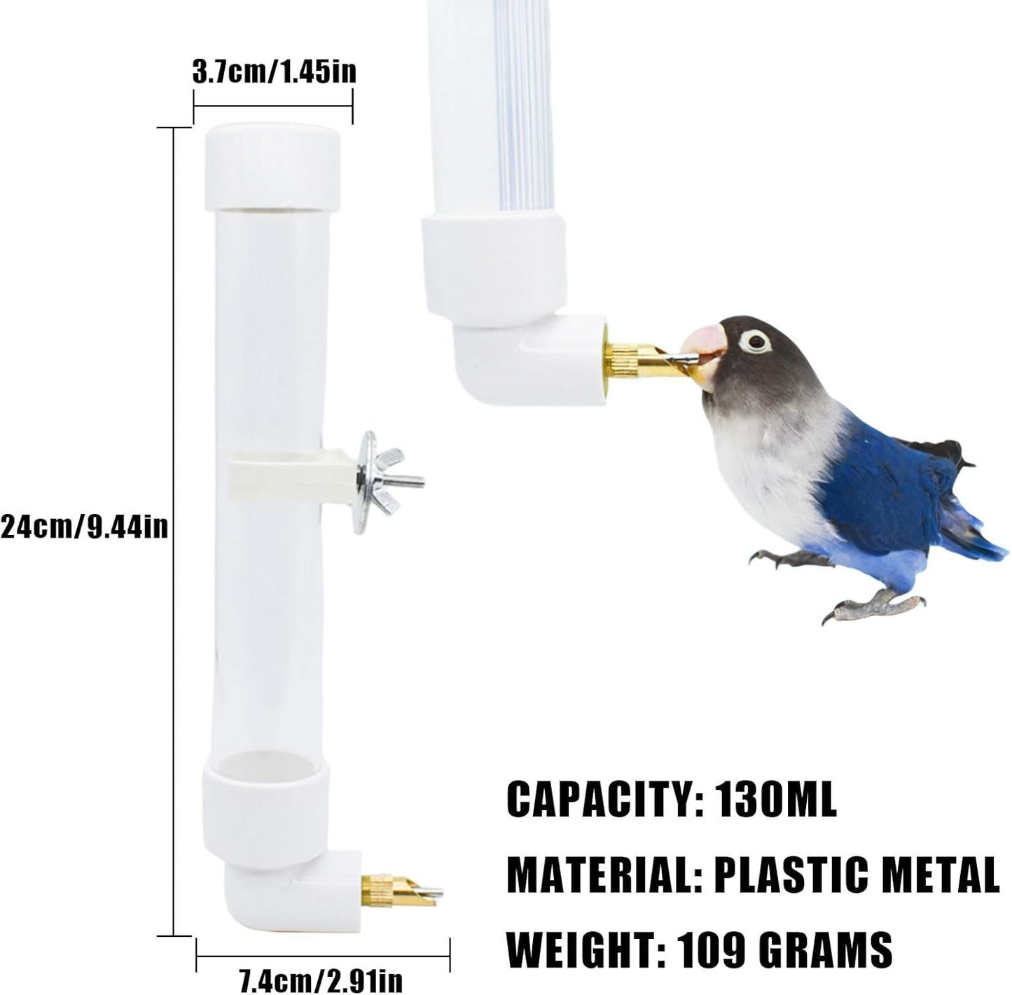Automatic Parrot Water Dispenser - 1PC Bird Water Bottle with Cleaning Brush, Cage Accessories for Parakeet, Cockatiel, Lovebirds, 130ML