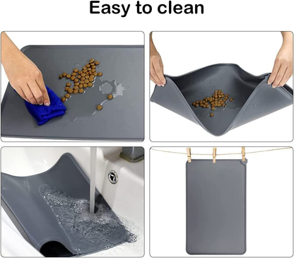 Pet Care: Cat/Dog Food Mat for Your Pets Feeding Bowls, Waterproof, Non-Slip Silicone & Easy Clean