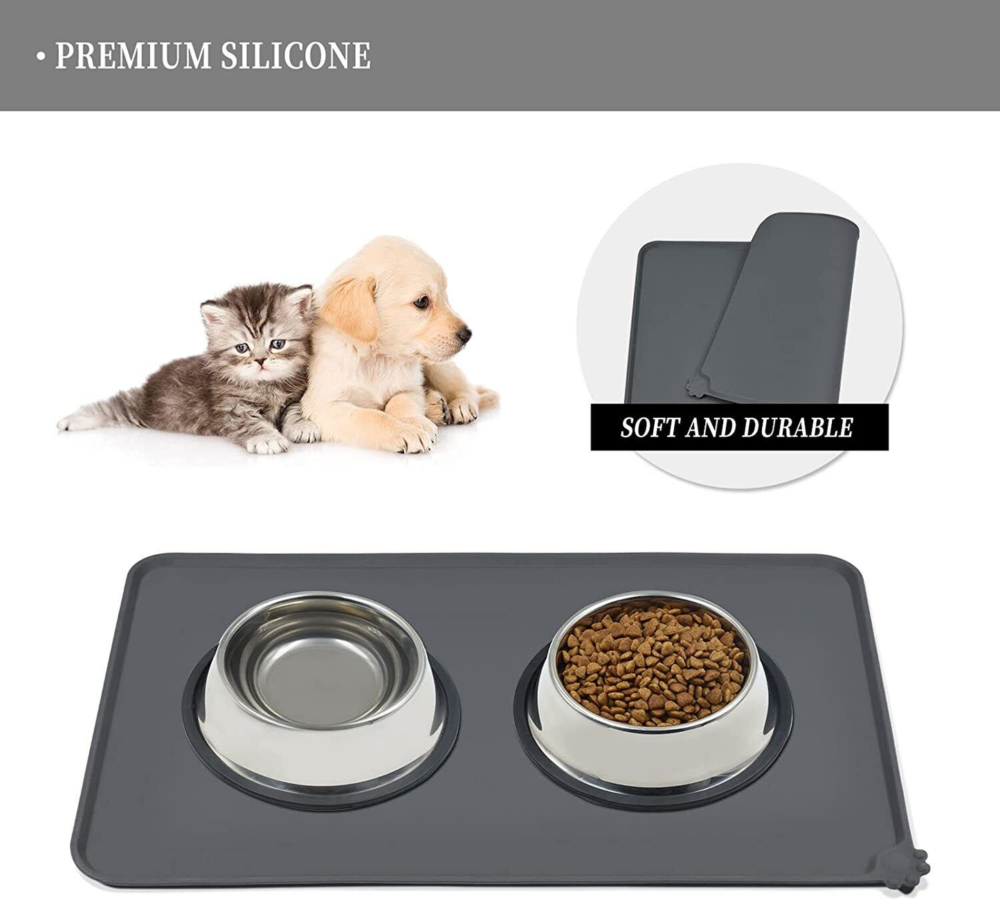 Pet Care: Cat/Dog Food Mat for Your Pets Feeding Bowls, Waterproof, Non-Slip Silicone & Easy Clean