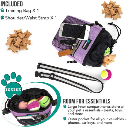 Dog Care: Dog Treat/Training Pouch with Waist Shoulder Strap, Poop Bag Dispenser | Bag for Treats, Kibbles, Pet Toys | 3 Ways to Wear
