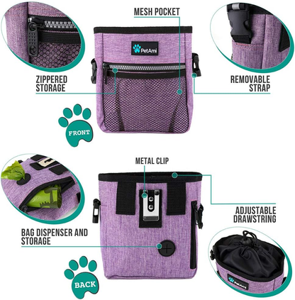Dog Care: Dog Treat/Training Pouch with Waist Shoulder Strap, Poop Bag Dispenser | Bag for Treats, Kibbles, Pet Toys | 3 Ways to Wear