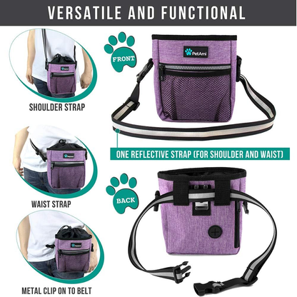 Dog Care: Dog Treat/Training Pouch with Waist Shoulder Strap, Poop Bag Dispenser | Bag for Treats, Kibbles, Pet Toys | 3 Ways to Wear