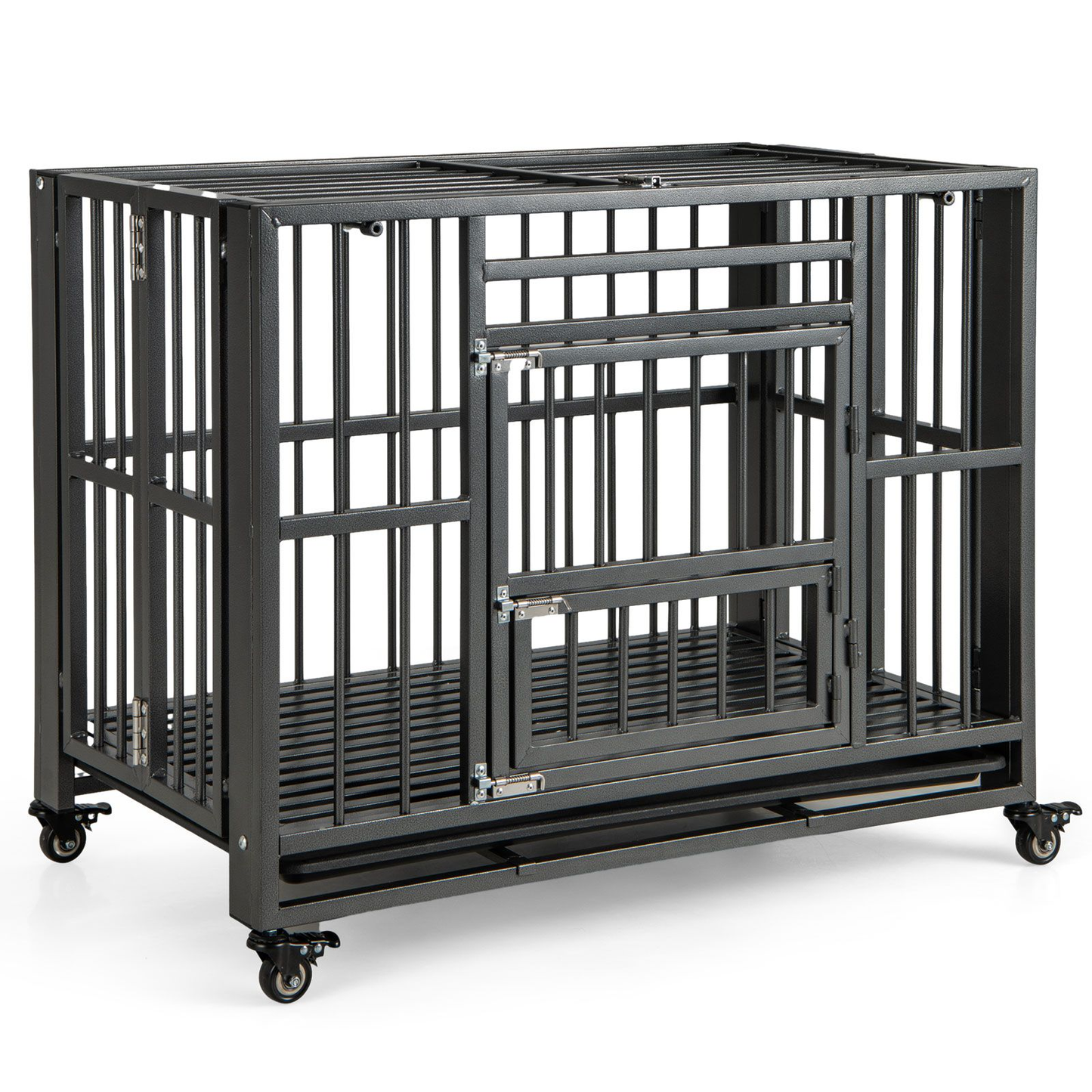 Dog Cage: Foldable Metal Dog Cage, Chew-Proof, Dog Crate with Lockable Universal Wheels for Small/Medium Sized Dogs L94 x W58 x H77 cm