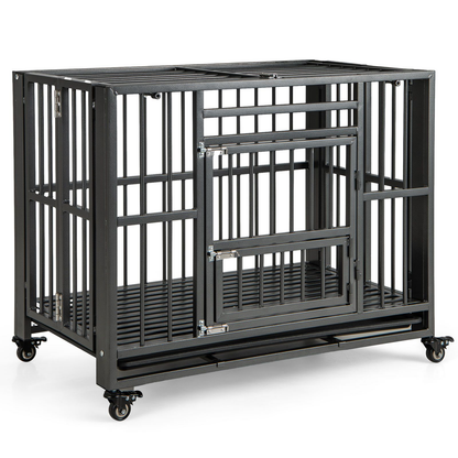 Dog Cage: Foldable Metal Dog Cage, Chew-Proof, Dog Crate with Lockable Universal Wheels for Small/Medium Sized Dogs L94 x W58 x H77 cm