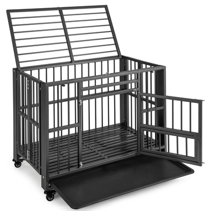Dog Cage: Foldable Metal Dog Cage, Chew-Proof, Dog Crate with Lockable Universal Wheels for Small/Medium Sized Dogs L94 x W58 x H77 cm