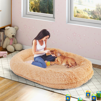 Dog Bed: Human Sized Dog Bed (L171 x W115 x H25 cm) with Soft Blanket (L180 x W123 cm) and Plump Pillow (L59 x W40 x H17 cm)