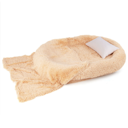 Dog Bed: Human Sized Dog Bed (L171 x W115 x H25 cm) with Soft Blanket (L180 x W123 cm) and Plump Pillow (L59 x W40 x H17 cm)