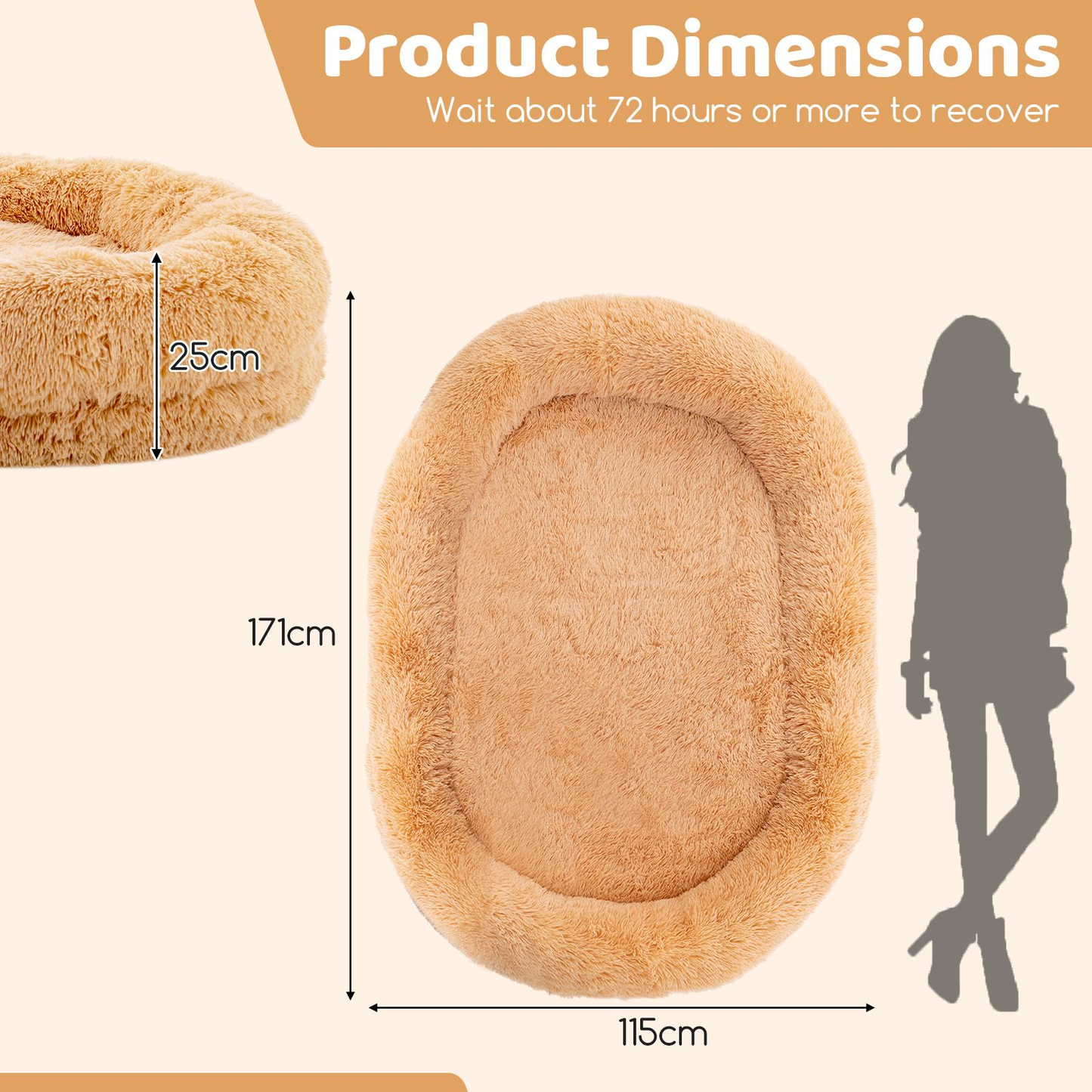 Dog Bed: Human Sized Dog Bed (L171 x W115 x H25 cm) with Soft Blanket (L180 x W123 cm) and Plump Pillow (L59 x W40 x H17 cm)