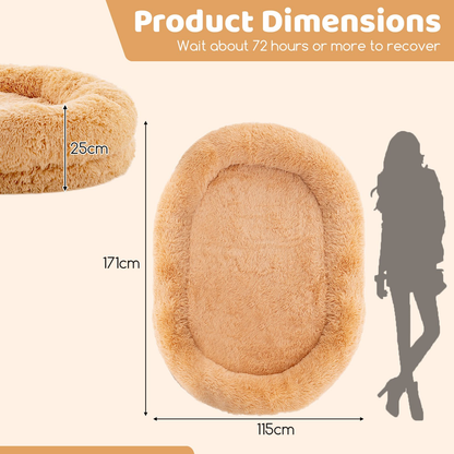 Dog Bed: Human Sized Dog Bed (L171 x W115 x H25 cm) with Soft Blanket (L180 x W123 cm) and Plump Pillow (L59 x W40 x H17 cm)