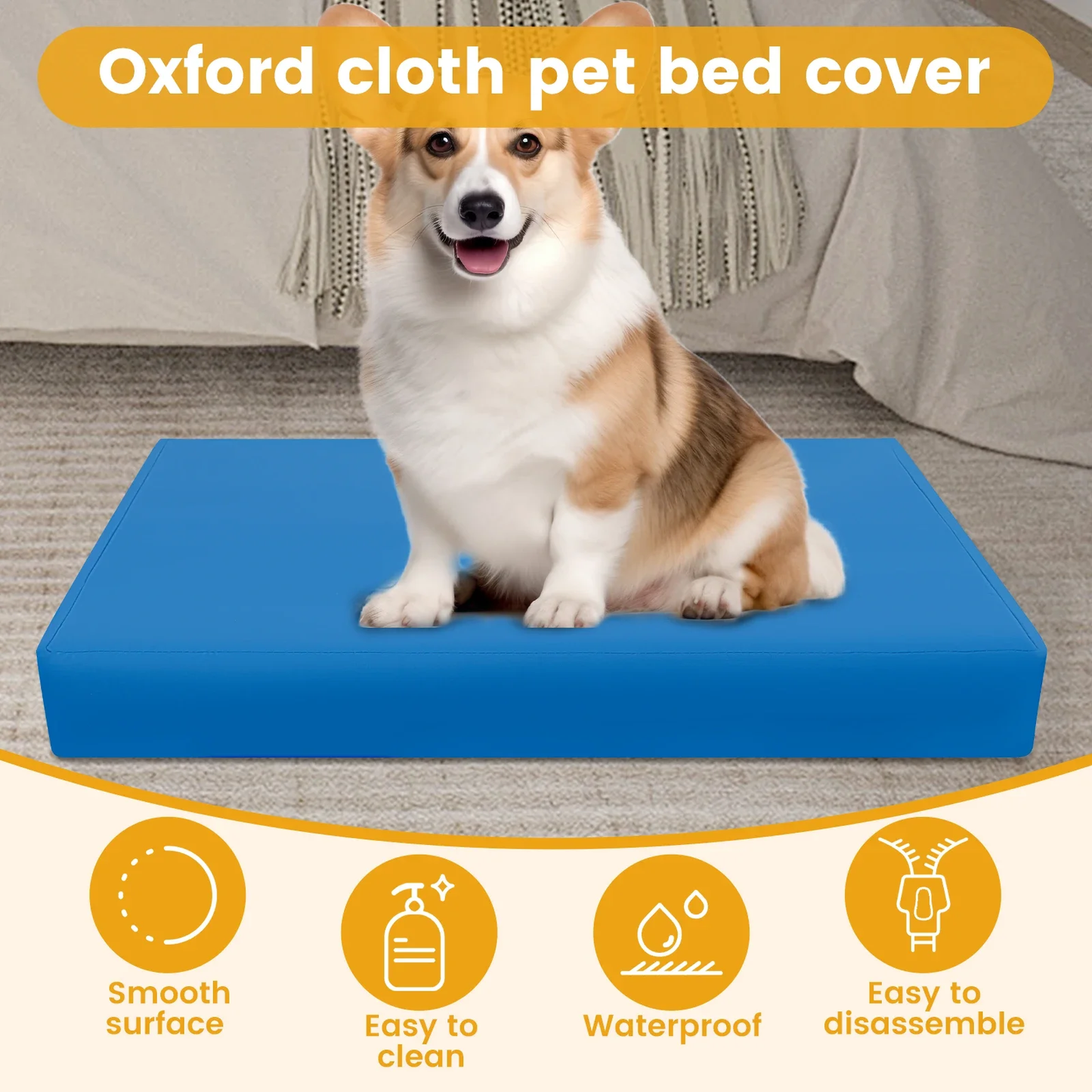 Dog Bed: Oxford Cloth Cover, Waterproof Dog Bed Protector Cover with Zipper Removable Dog Bed Liner Easy to Wash Pet Supplies S/M