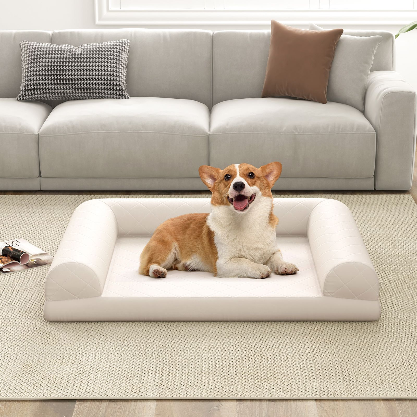 Dog Bed: Orthopedic Dog Bed Egg-Foam with 3-Side Bolster measures 90 x 69 x 18 cm (L x W x H)