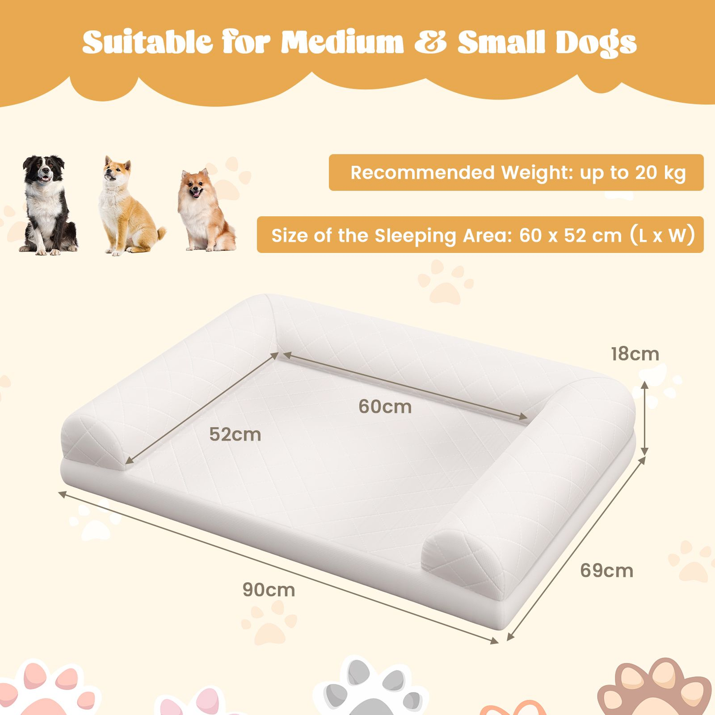 Dog Bed: Orthopedic Dog Bed Egg-Foam with 3-Side Bolster measures 90 x 69 x 18 cm (L x W x H)