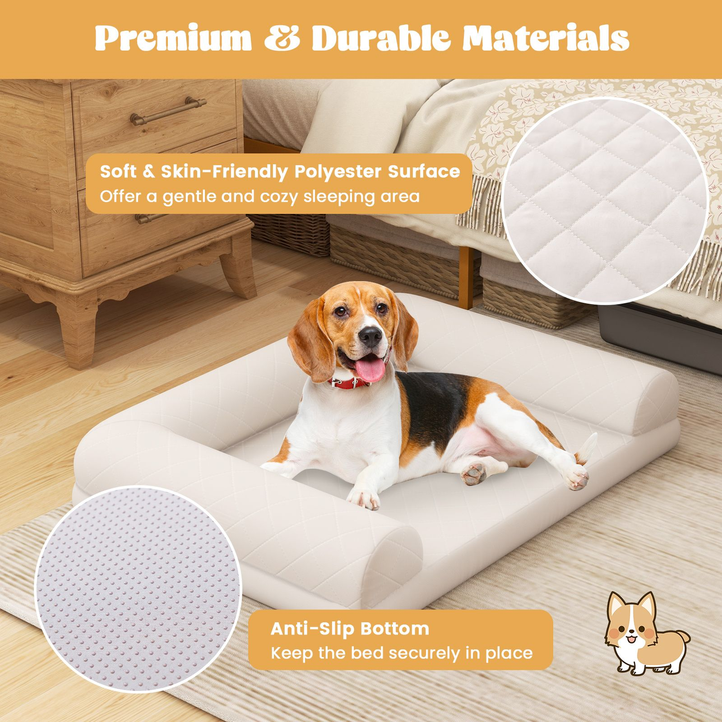 Dog Bed: Orthopedic Dog Bed Egg-Foam with 3-Side Bolster measures 90 x 69 x 18 cm (L x W x H)