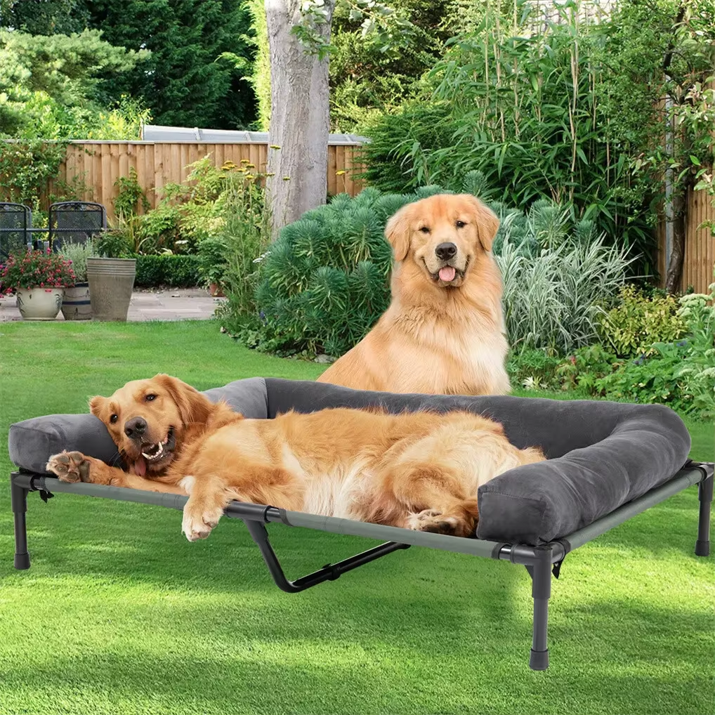 Dog Bed: Outdoor Dog Bed | Elevated Cooling | Pet Lounger with Detachable Plush Bolster.