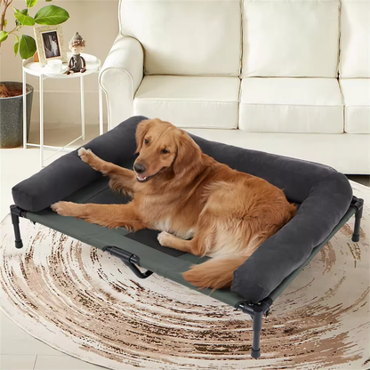 Dog Bed: Outdoor Dog Bed | Elevated Cooling | Pet Lounger with Detachable Plush Bolster.