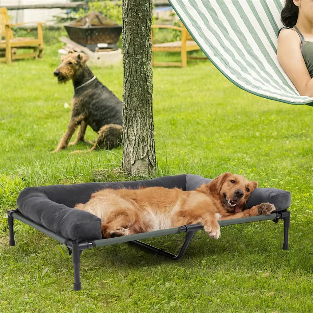 Dog Bed: Outdoor Dog Bed | Elevated Cooling | Pet Lounger with Detachable Plush Bolster.