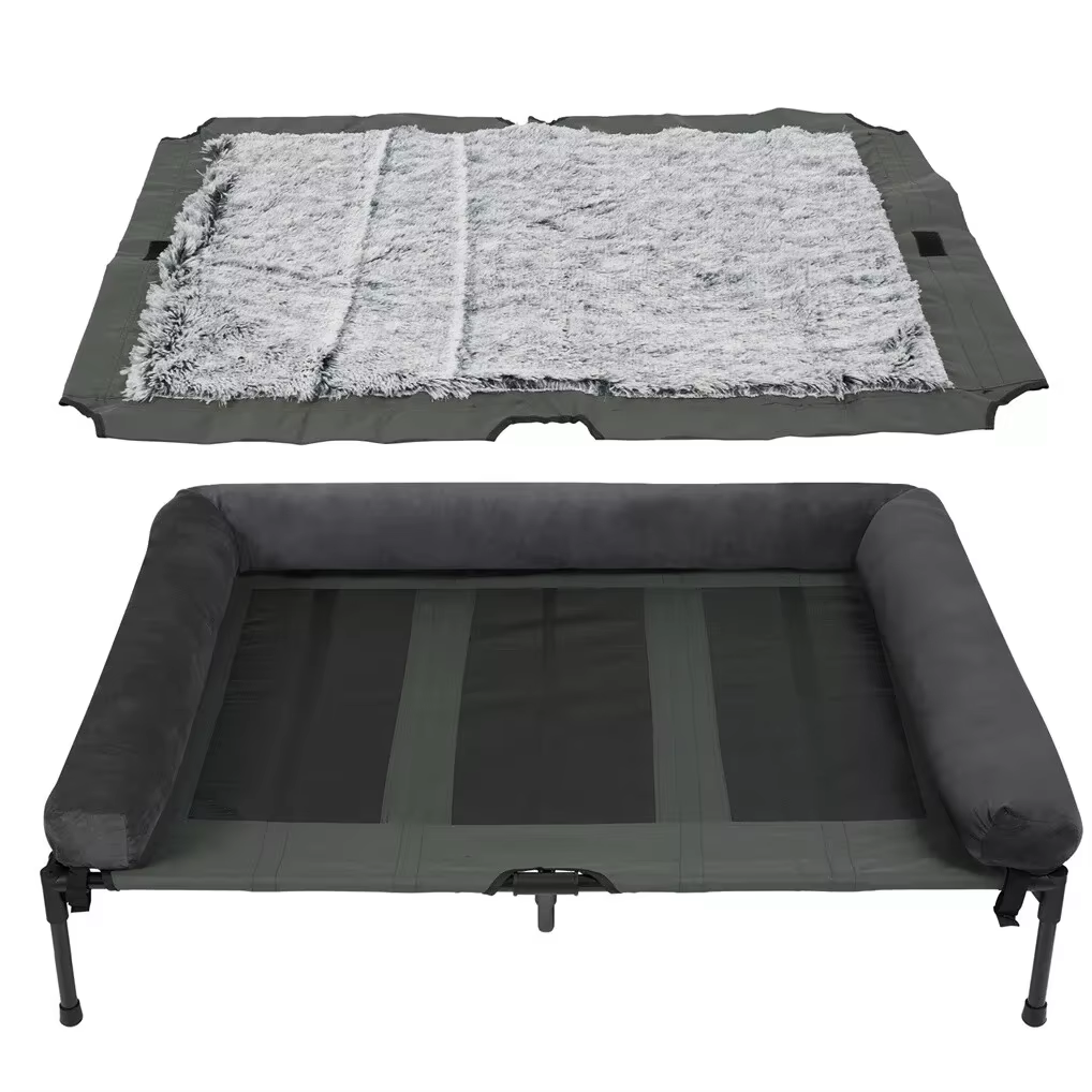 Dog Bed: Outdoor Dog Bed | Elevated Cooling | Pet Lounger with Detachable Plush Bolster.
