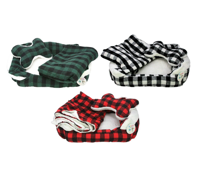 Dog Bed: Checked Style Dog/Puppy Bed, Soft Warm Cushion (L50 x W40 cm) with Blanket (L100 x W70 cm) and Toy (L25 x W18.5 cm) Size Medium