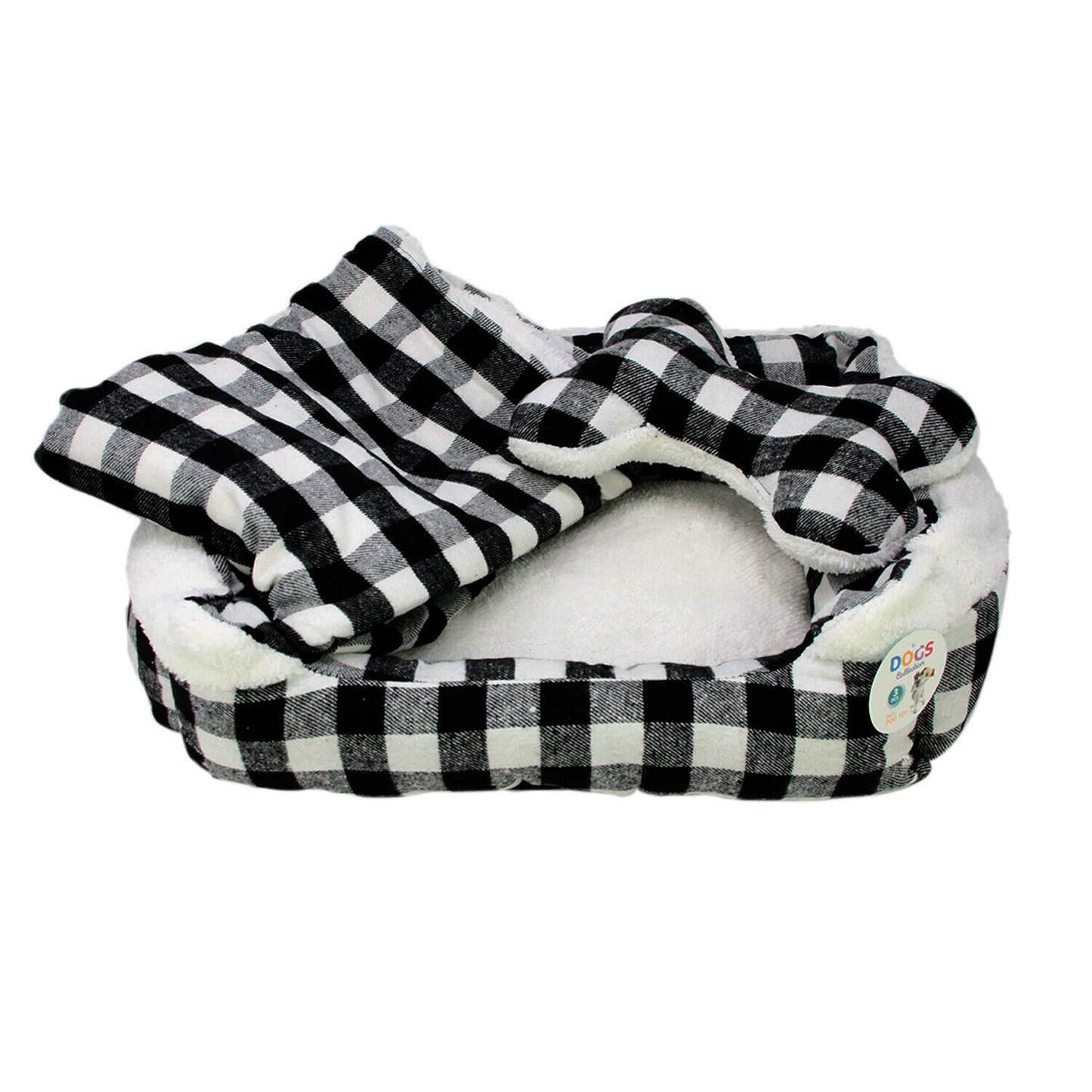 Dog Bed: Checked Style Dog/Puppy Bed, Soft Warm Cushion (L50 x W40 cm) with Blanket (L100 x W70 cm) and Toy (L25 x W18.5 cm) Size Medium