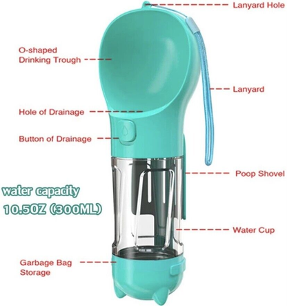 Dog Care: Travel Water Bottle, Portable Drinking Water Dispenser with Poo Bags Storage
