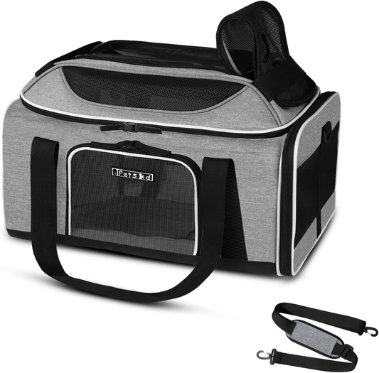 Pet Carrier: Top-Expandable Carrier, Airline Approved, 17 x 12 x 8.5 Inch Soft Silk Carrier for Small Cats and Dogs with Locking Safety Zippers and Anti-Scratch