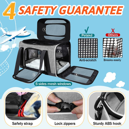 Pet Carrier: Top-Expandable Carrier, Airline Approved, 17 x 12 x 8.5 Inch Soft Silk Carrier for Small Cats and Dogs with Locking Safety Zippers and Anti-Scratch
