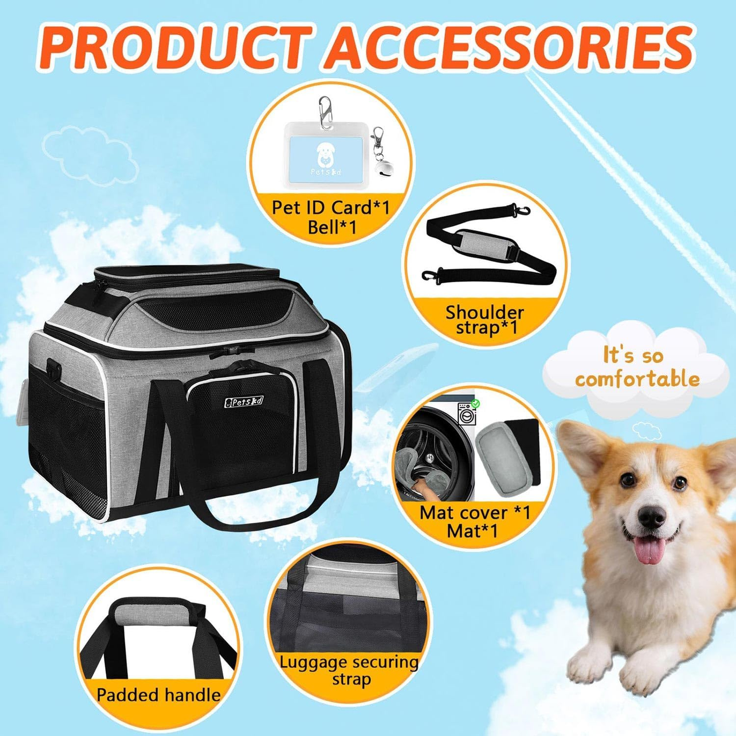 Pet Carrier: Top-Expandable Carrier, Airline Approved, 17 x 12 x 8.5 Inch Soft Silk Carrier for Small Cats and Dogs with Locking Safety Zippers and Anti-Scratch