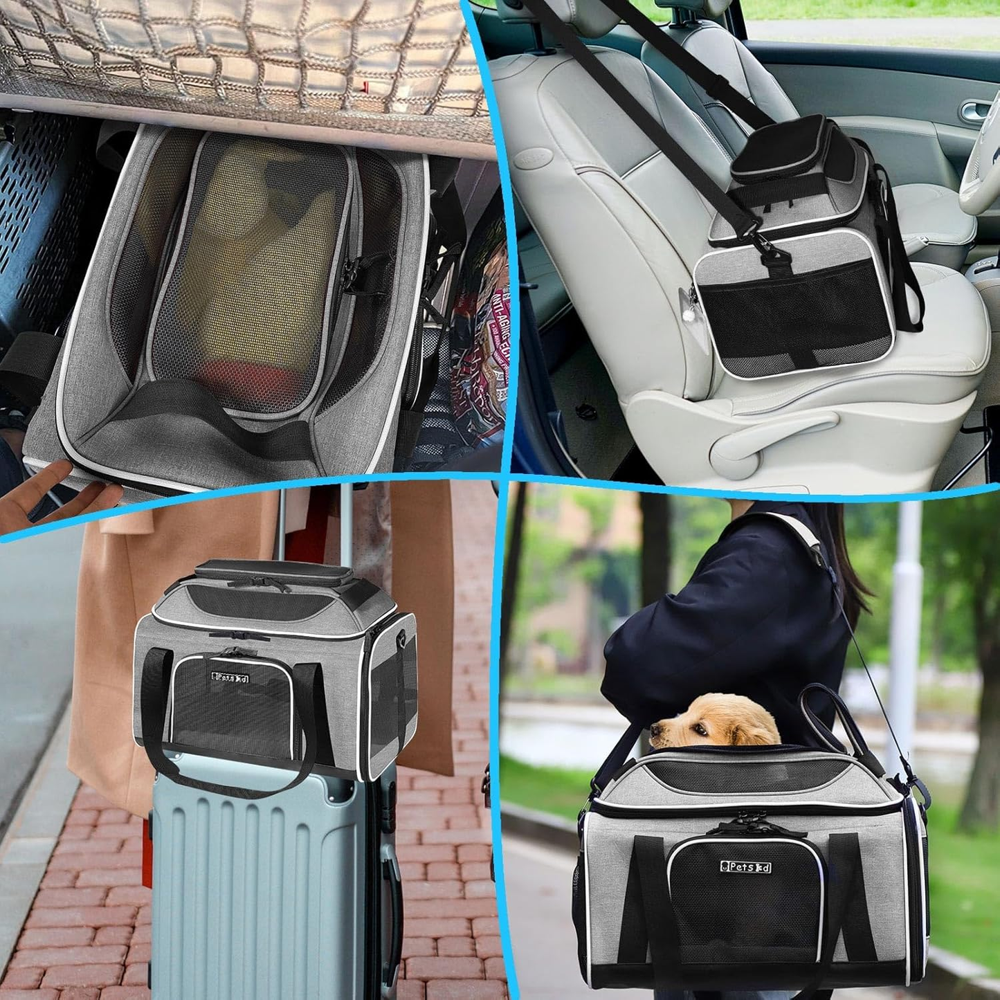 Pet Carrier: Top-Expandable Carrier, Airline Approved, 17 x 12 x 8.5 Inch Soft Silk Carrier for Small Cats and Dogs with Locking Safety Zippers and Anti-Scratch
