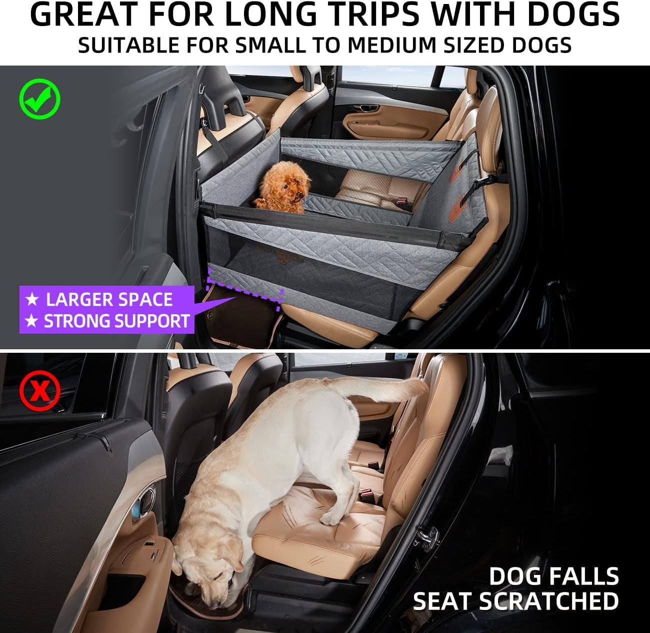 Dog Car Seat for Medium Dogs,Back Seat Extender for Dogs,Large & Small Dog Car Seat Cover for Back Seat, Dog Hammock for Car Back Seat Dog Bed Mattress,Pet Car Seat for Car SUV Truck(Grey-S)