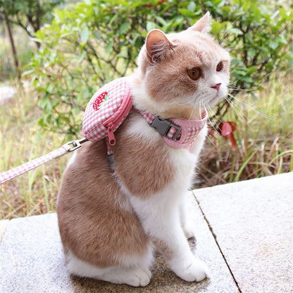 Pet Backpack Harness with Leash for Cat Small Dog Self Mini Carrier Back Pack Pocket Saddle Bags Puppy Bag with Training Lead Leash for Doggie Outdoor Travel Hiking Walking