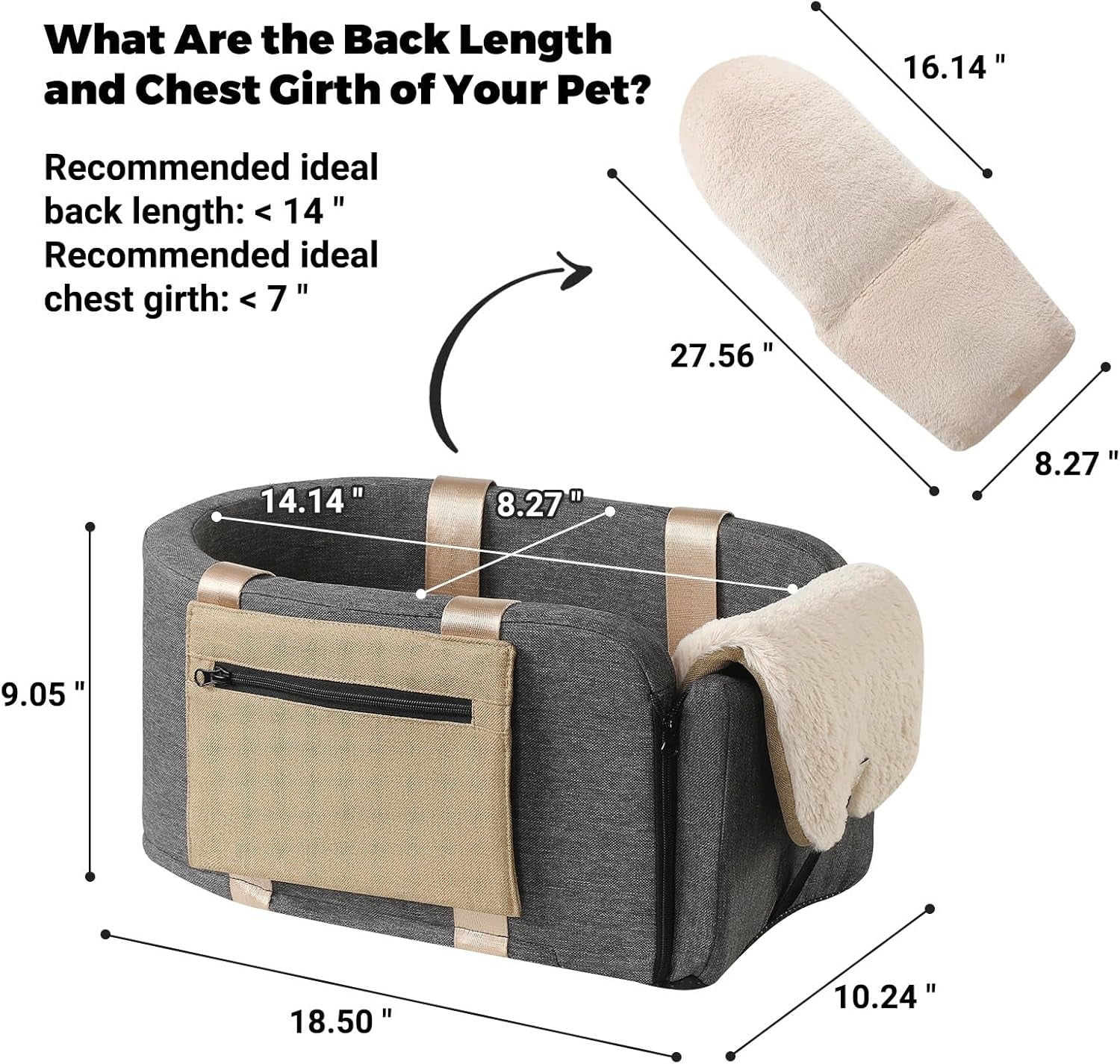 Dog Car Booster Seat - Cat Carrier with Safety Tethers for Dogs & Cats, Easy Carrying Strap, Travel Bags